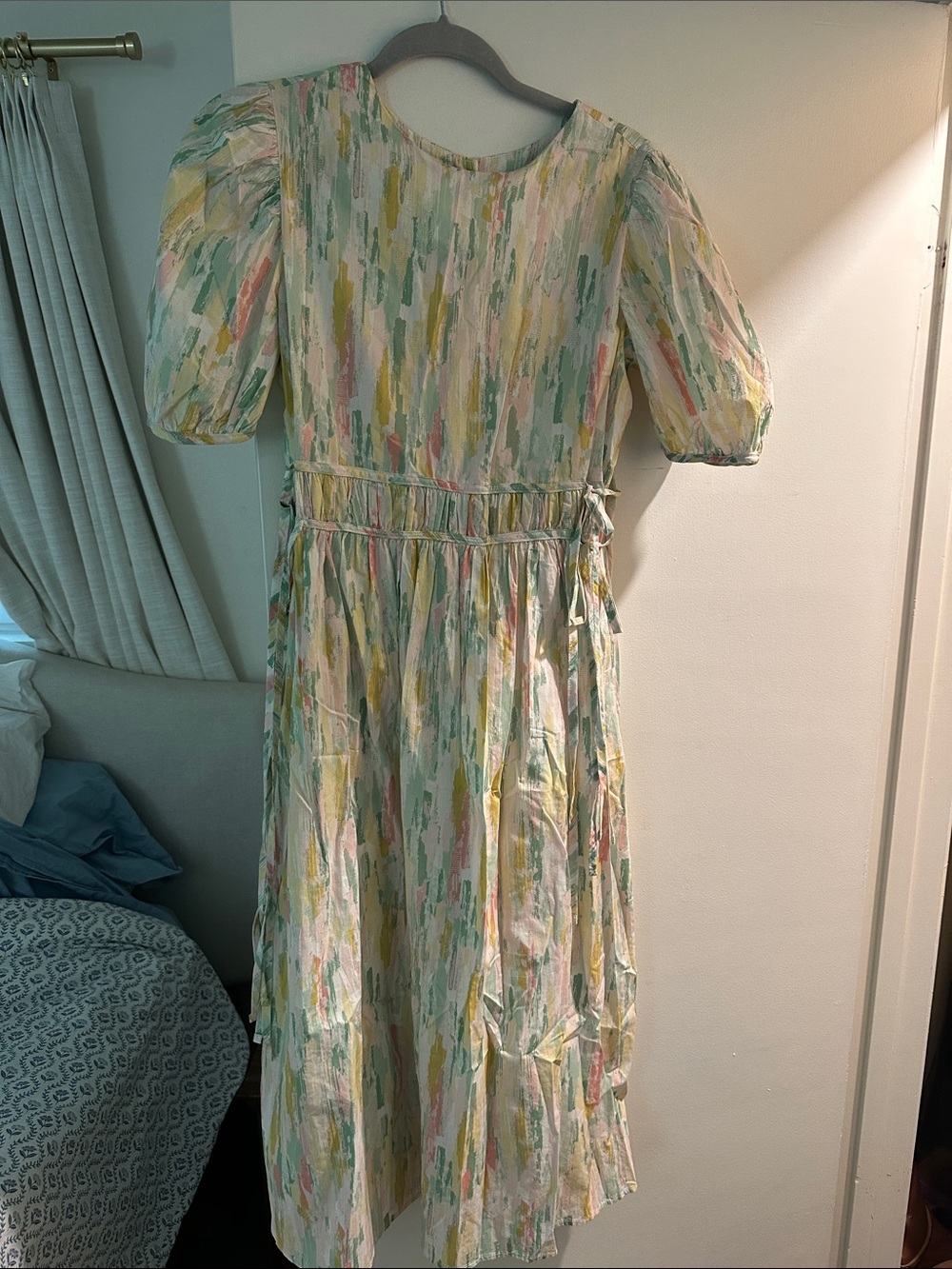 Pastel Brushstroke Puff-Sleeve Dress - Multi